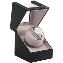 Single Watch Winder in Black Leather, Quiet Japanese Mabuchi Motor, Battery (not Included) Powered or AC Adapter