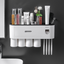 Toothpaste dispenser toothbrush rack