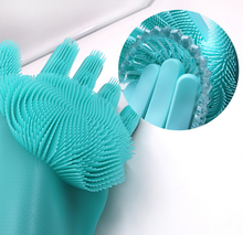 Silicone Cleaning Brush Scrubber Gloves Heat Resistant, Great for Dish wash, Cleaning, Pet Hair Care (Mint)