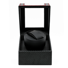 Single Watch Winder in Black Leather, Quiet Japanese Mabuchi Motor, Battery (not Included) Powered or AC Adapter