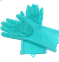 Silicone Cleaning Brush Scrubber Gloves Heat Resistant, Great for Dish wash, Cleaning, Pet Hair Care (Mint)