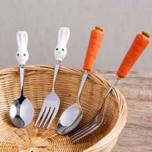 Carrot Bunny cartoon resin ceramic stainless steel tableware household portable spoon spoon fork children