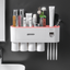 Toothpaste dispenser toothbrush rack