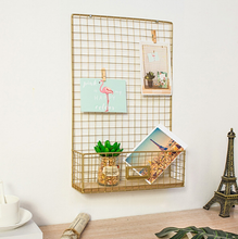 Gold Wall Hanging Storage Rack DIY Iron Mesh Grid Multi-function Photo Display Panel Hanging Home Decorative Shelf Holder