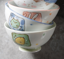 Japan imported tableware bluecat high temperature relief hand-painted animal cartoon Steamed Rice children tableware bowl