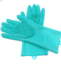Silicone Cleaning Brush Scrubber Gloves Heat Resistant, Great for Dish wash, Cleaning, Pet Hair Care (Mint)