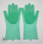 Silicone Cleaning Brush Scrubber Gloves Heat Resistant, Great for Dish wash, Cleaning, Pet Hair Care (Mint)
