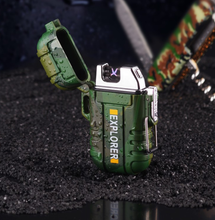 F12 double  charging lighter outdoor portable waterproof windproof cigarette lighter creative personality with safety buckle